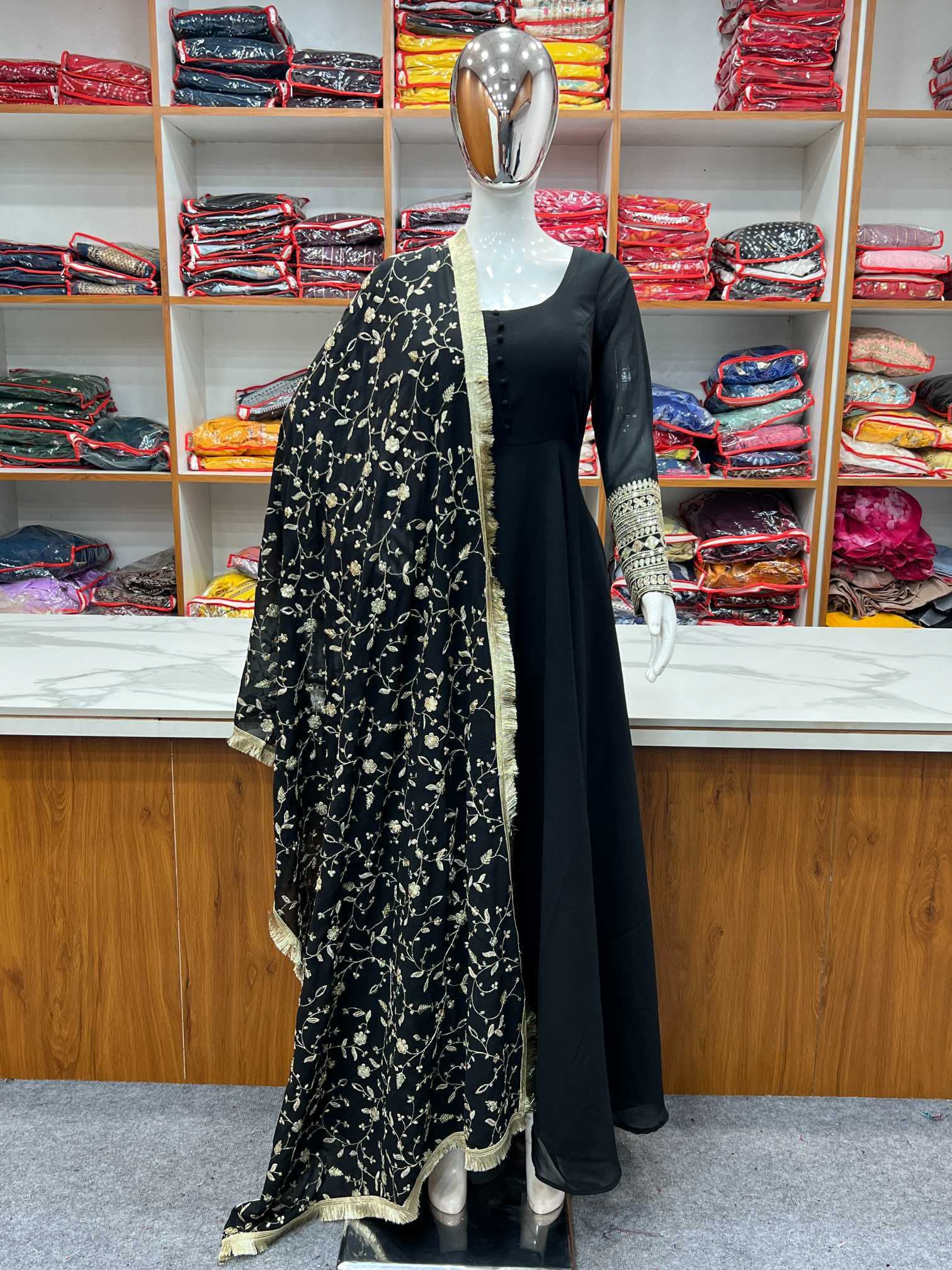 Ynf Georgette KESH504 241 Gowns Wholesale Fancy Gowns Sequin Gowns Manufacturer