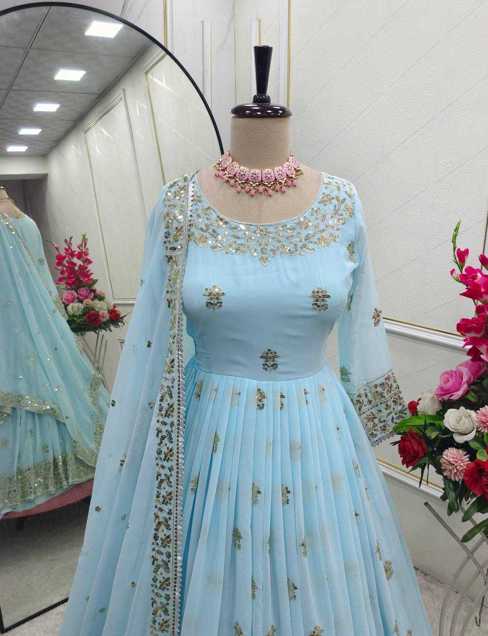 Ynf Georgette KESH506 122 Gowns Wholesale Fancy Gowns Embroidery Gowns Designer Gowns Manufacturer