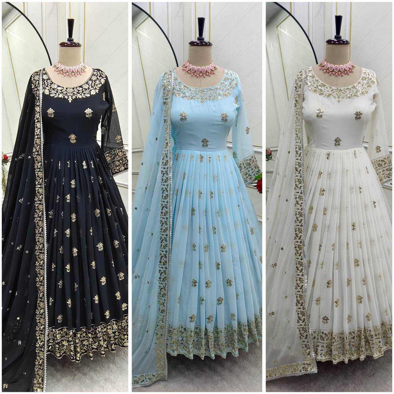 Ynf Georgette KESH506 122 Gowns Wholesale Fancy Gowns Embroidery Gowns Designer Gowns Manufacturer