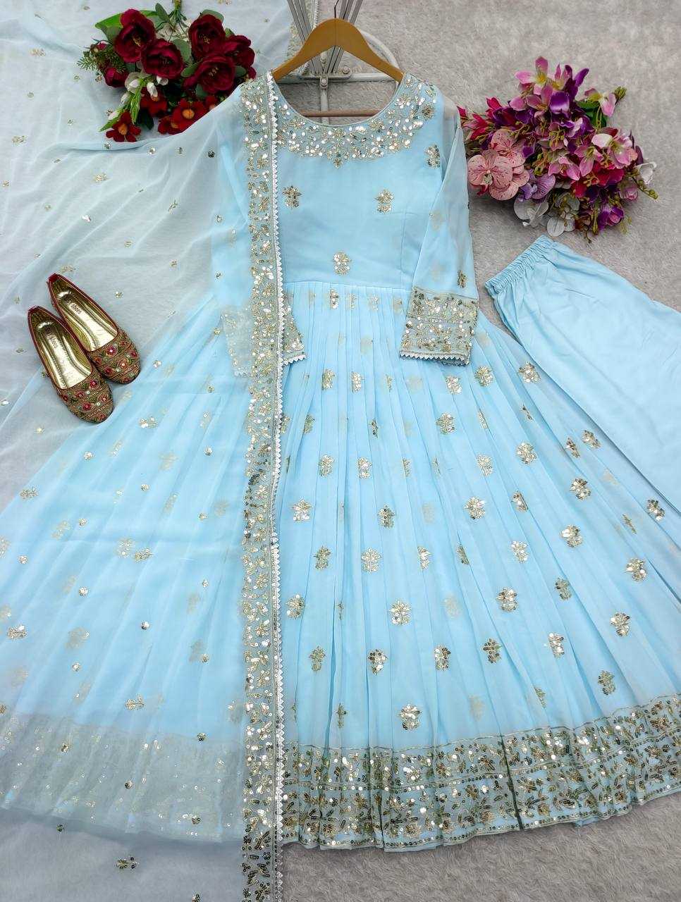 Ynf Georgette KESH506 122 Gowns Wholesale Fancy Gowns Embroidery Gowns Designer Gowns Manufacturer