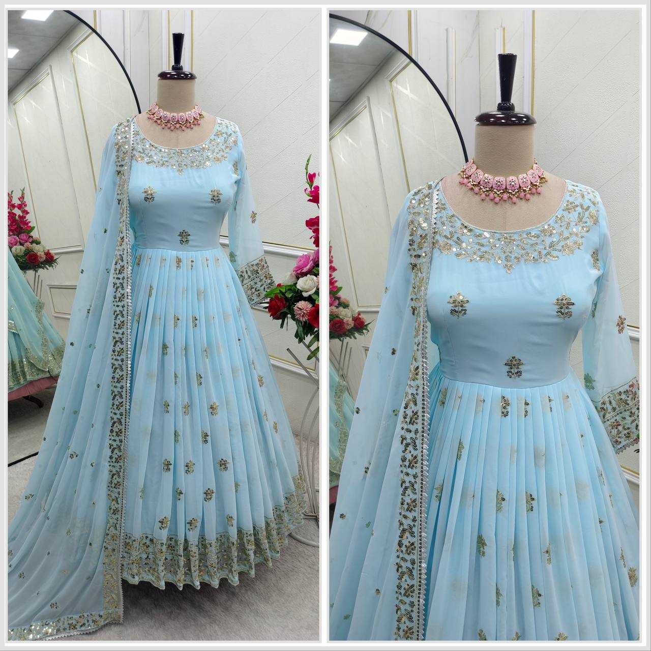 Ynf Georgette KESH506 122 Gowns Wholesale Fancy Gowns Embroidery Gowns Designer Gowns Manufacturer