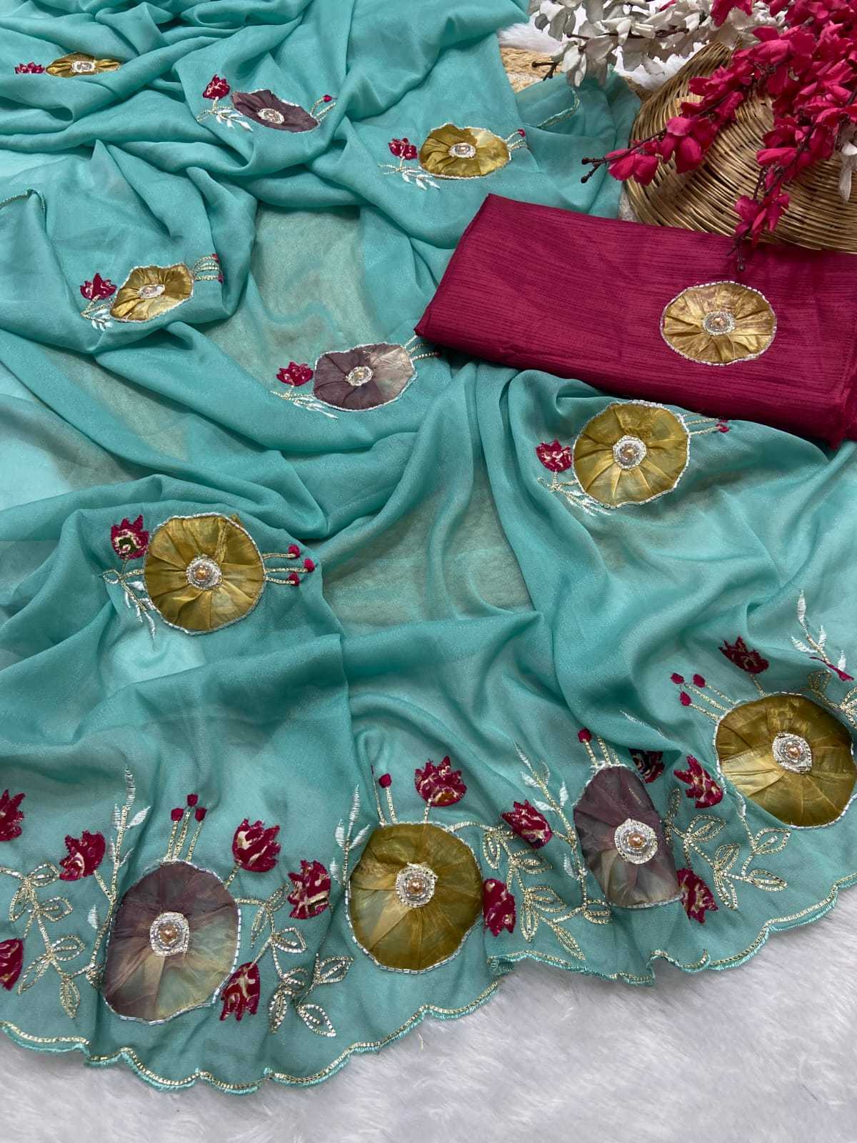 Ynf Georgette KESH514 142 Sarees Wholesale Gota Patti Sarees Butta Sarees Manufacturer