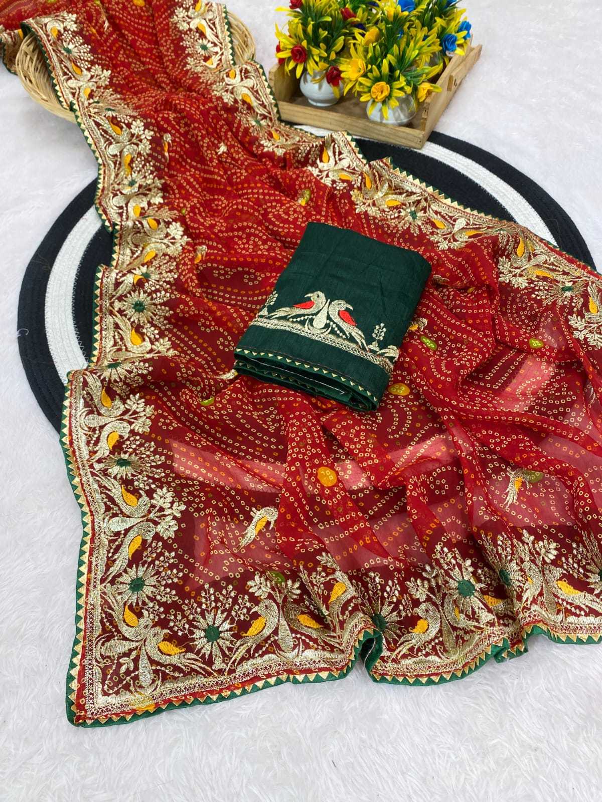 Ynf Georgette KESH514 150 Sarees Wholesale Printed Sarees Zari Border Sarees Manufacturer