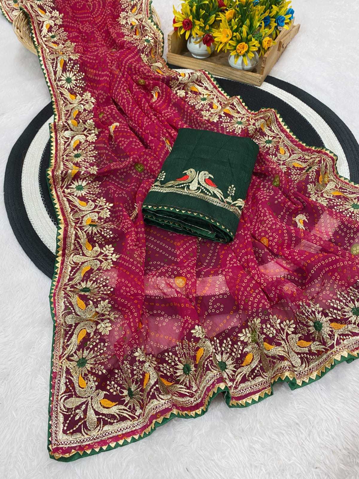 Ynf Georgette KESH514 150 Sarees Wholesale Printed Sarees Zari Border Sarees Manufacturer