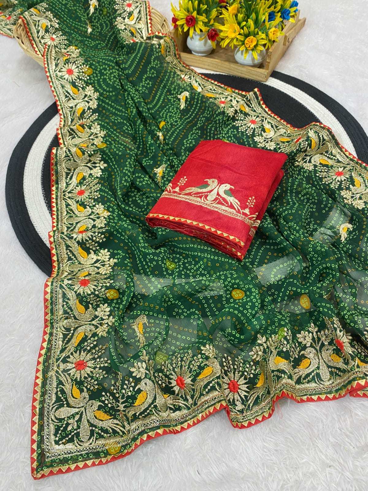 Ynf Georgette KESH514 150 Sarees Wholesale Printed Sarees Zari Border Sarees Manufacturer