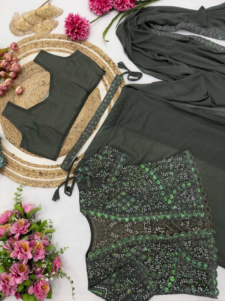 Ynf Georgette KESH516 9251 Sarees Wholesale Ready To Wear Sarees Party Wear Sarees Fancy Sarees Sequence Sarees Embroidered Sarees Saree with Jacket Manufacturer