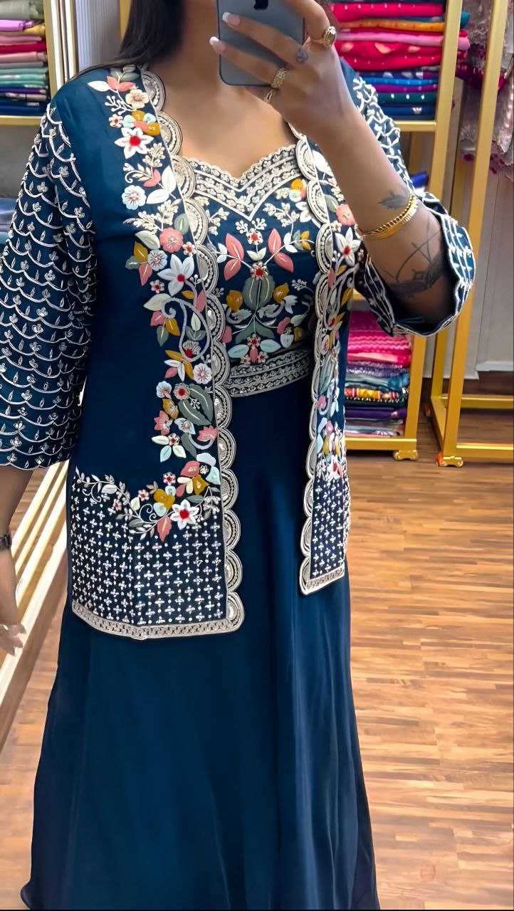 Ynf Georgette KESH516 9251 Sarees Wholesale Ready To Wear Sarees Party Wear Sarees Fancy Sarees Sequence Sarees Embroidered Sarees Saree with Jacket Manufacturer
