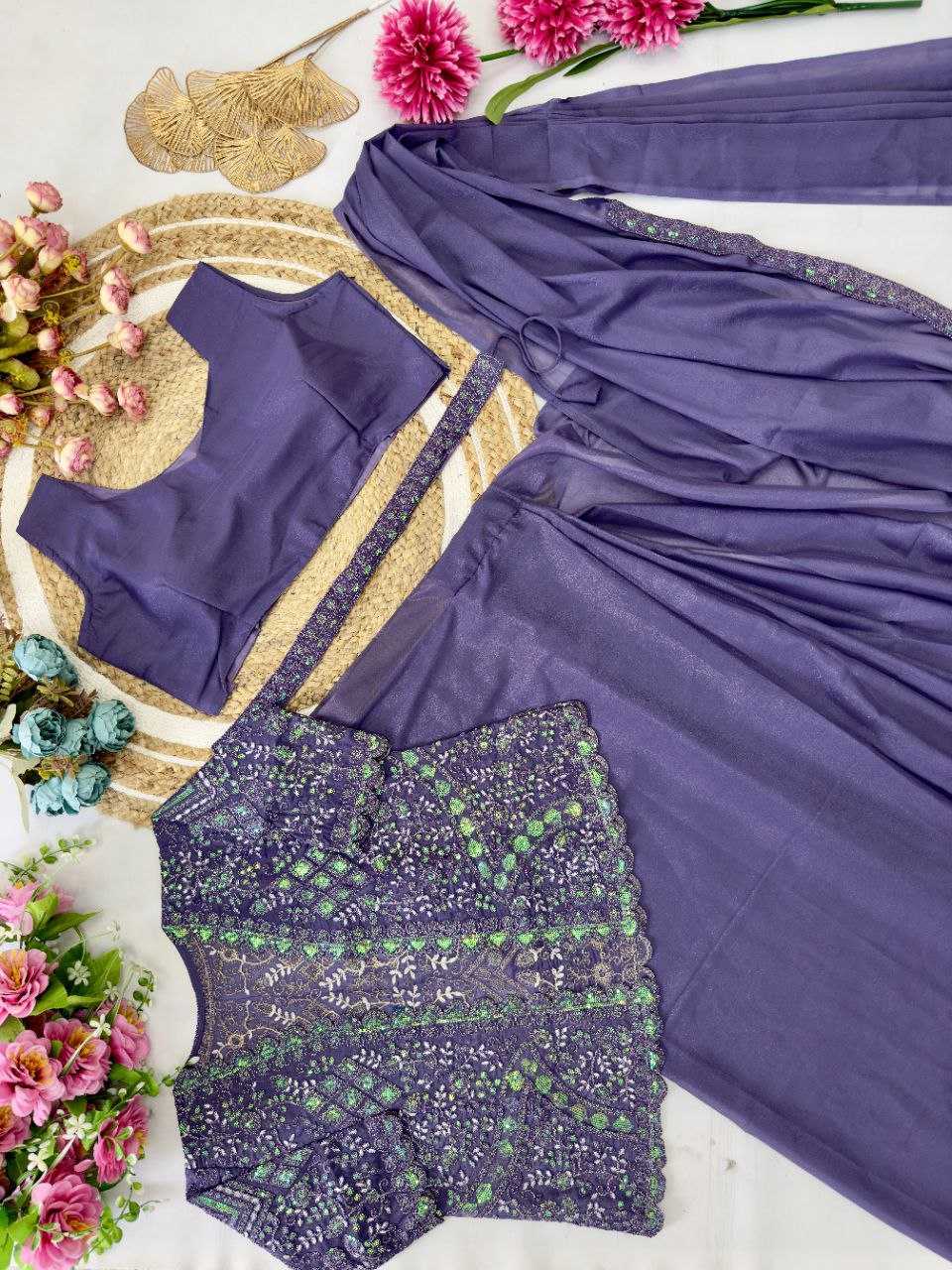 Ynf Georgette KESH516 9251 Sarees Wholesale Ready To Wear Sarees Party Wear Sarees Fancy Sarees Sequence Sarees Embroidered Sarees Saree with Jacket Manufacturer