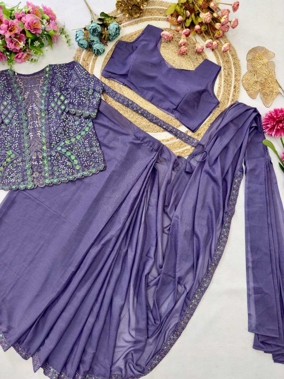 Ynf Georgette KESH516 9251 Sarees Wholesale Ready To Wear Sarees Party Wear Sarees Fancy Sarees Sequence Sarees Embroidered Sarees Saree with Jacket Manufacturer