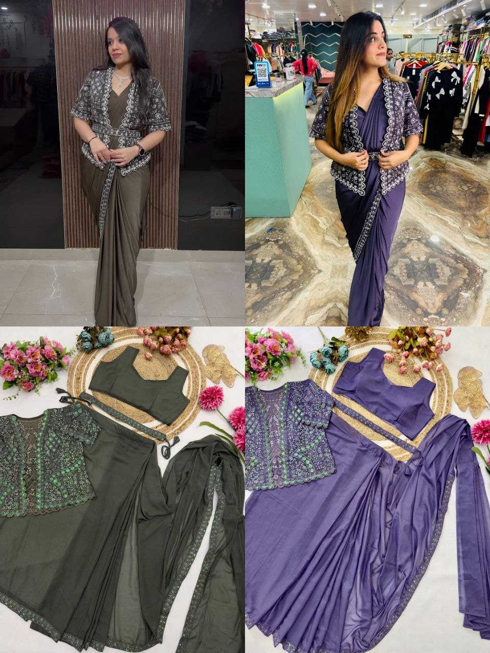 Ynf Georgette KESH516 9251 Sarees Wholesale Ready To Wear Sarees Party Wear Sarees Fancy Sarees Sequence Sarees Embroidered Sarees Saree with Jacket Manufacturer