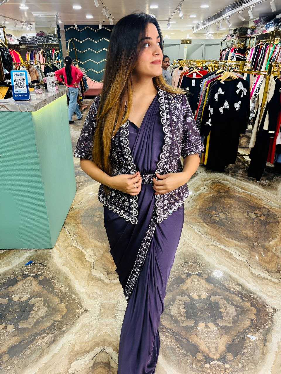 Ynf Georgette KESH516 9251 Sarees Wholesale Ready To Wear Sarees Party Wear Sarees Fancy Sarees Sequence Sarees Embroidered Sarees Saree with Jacket Manufacturer