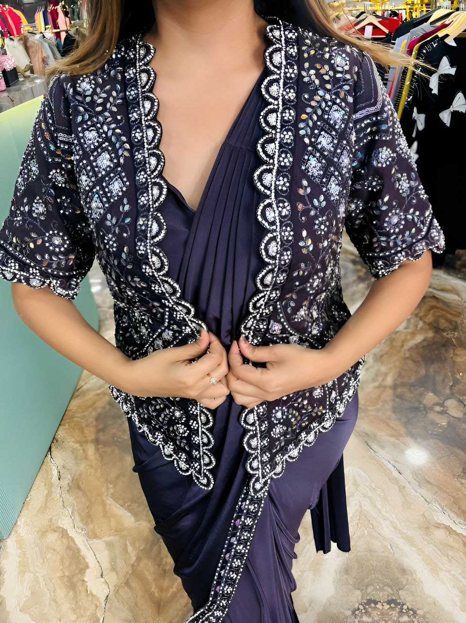 Ynf Georgette KESH516 9251 Sarees Wholesale Ready To Wear Sarees Party Wear Sarees Fancy Sarees Sequence Sarees Embroidered Sarees Saree with Jacket Manufacturer