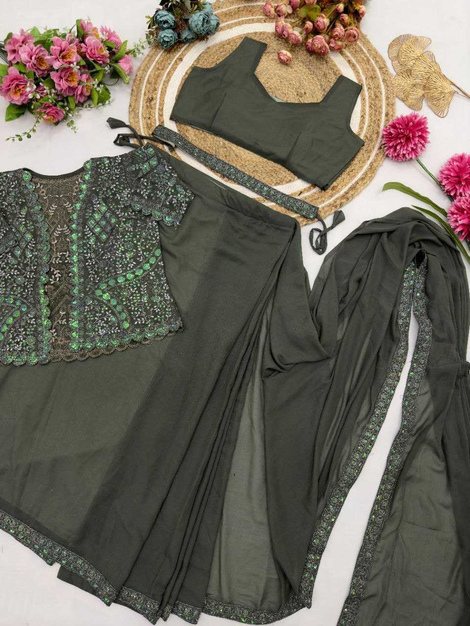 Ynf Georgette KESH516 9251 Sarees Wholesale Ready To Wear Sarees Party Wear Sarees Fancy Sarees Sequence Sarees Embroidered Sarees Saree with Jacket Manufacturer