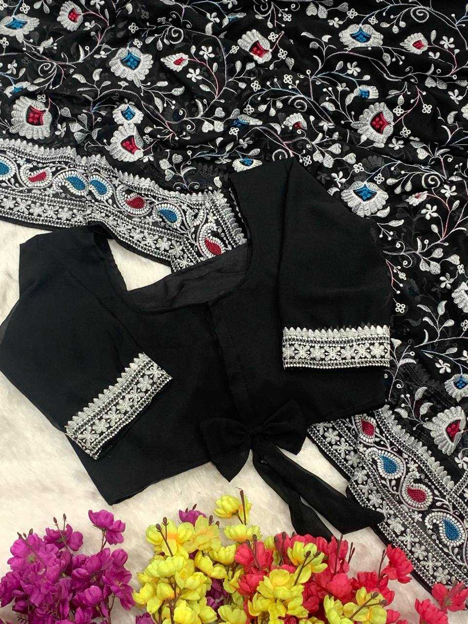 Ynf Georgette RIN105 BLACK QUEEN Sarees Wholesale Georgette Sarees Embroidered Sarees Black Sarees Manufacturer