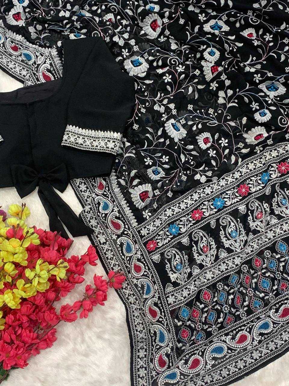 Ynf Georgette RIN105 BLACK QUEEN Sarees Wholesale Georgette Sarees Embroidered Sarees Black Sarees Manufacturer