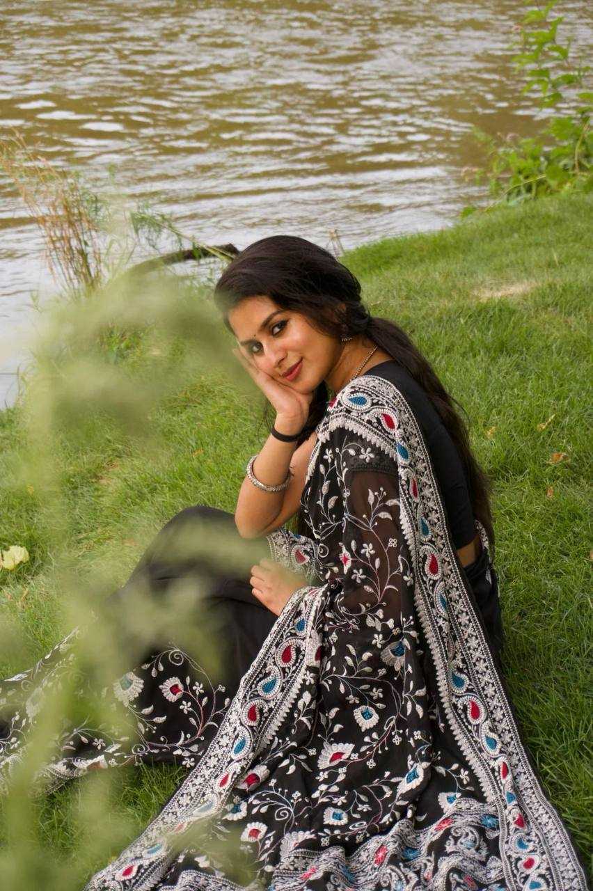 Ynf Georgette RIN105 BLACK QUEEN Sarees Wholesale Georgette Sarees Embroidered Sarees Black Sarees Manufacturer
