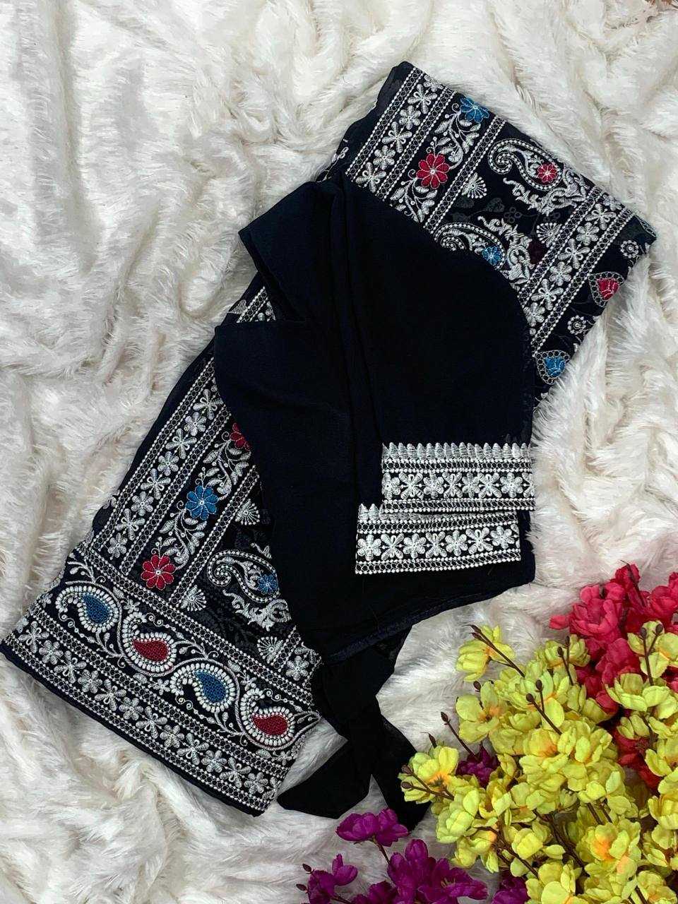 Ynf Georgette RIN105 BLACK QUEEN Sarees Wholesale Georgette Sarees Embroidered Sarees Black Sarees Manufacturer