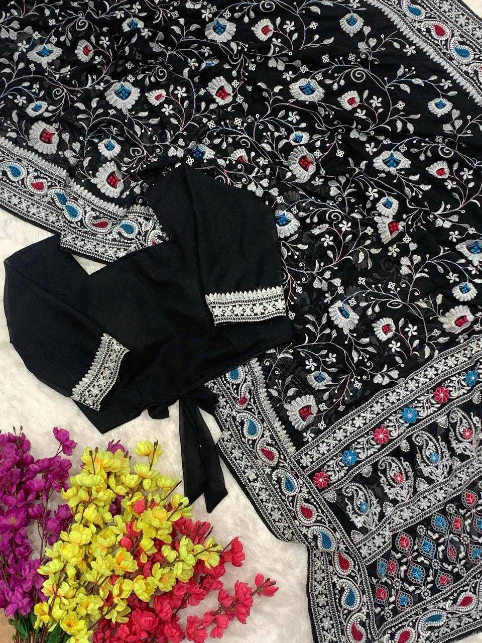 Ynf Georgette RIN105 BLACK QUEEN Sarees Wholesale Georgette Sarees Embroidered Sarees Black Sarees Manufacturer