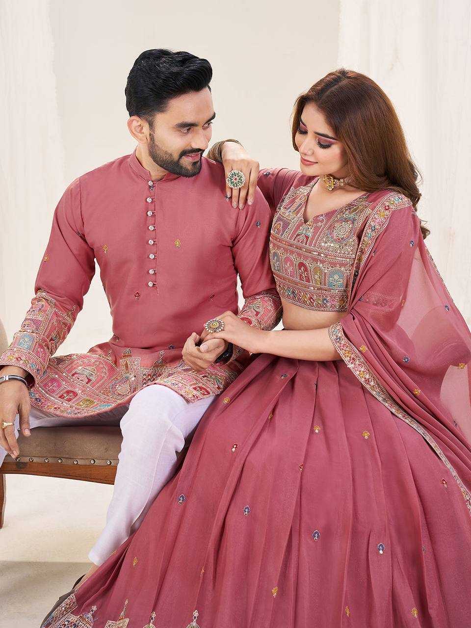 Ynf Georgette RIN131 04 Couple Wear Wholesale Couple Matching Ethnic Outfits Designer Ethnic Outfits for Couples Manufacturer
