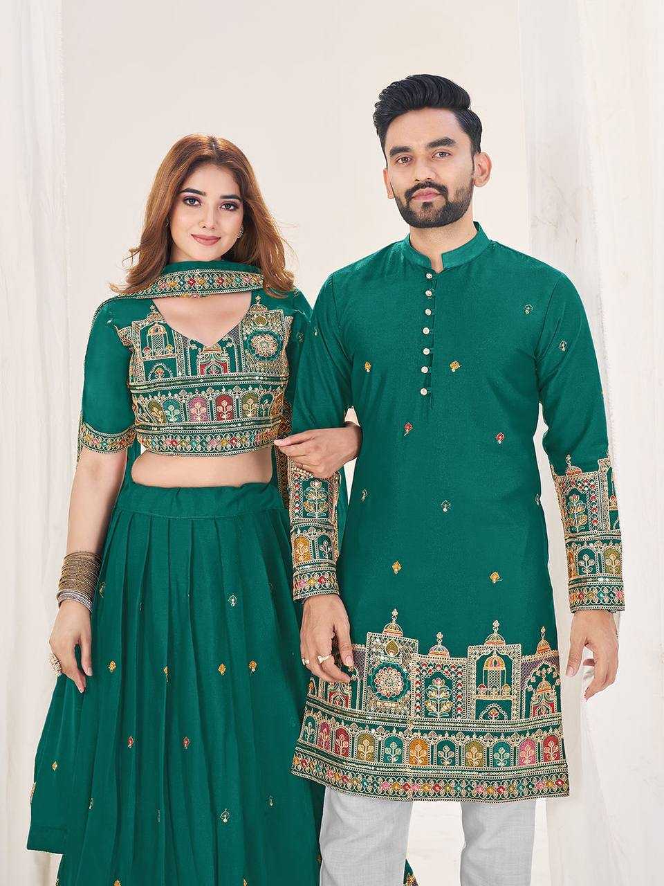 Ynf Georgette RIN131 04 Couple Wear Wholesale Couple Matching Ethnic Outfits Designer Ethnic Outfits for Couples Manufacturer