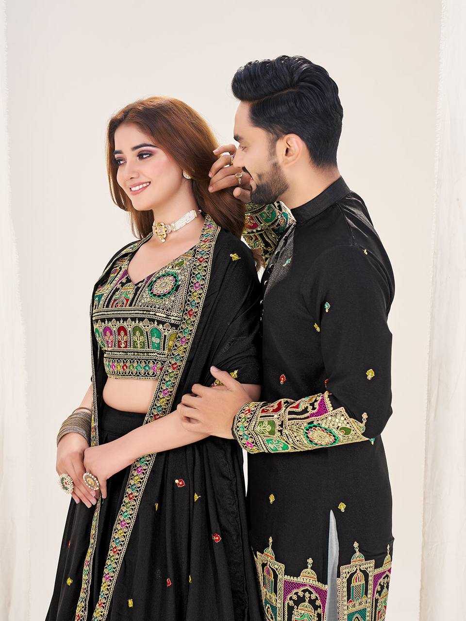 Ynf Georgette RIN131 04 Couple Wear Wholesale Couple Matching Ethnic Outfits Designer Ethnic Outfits for Couples Manufacturer