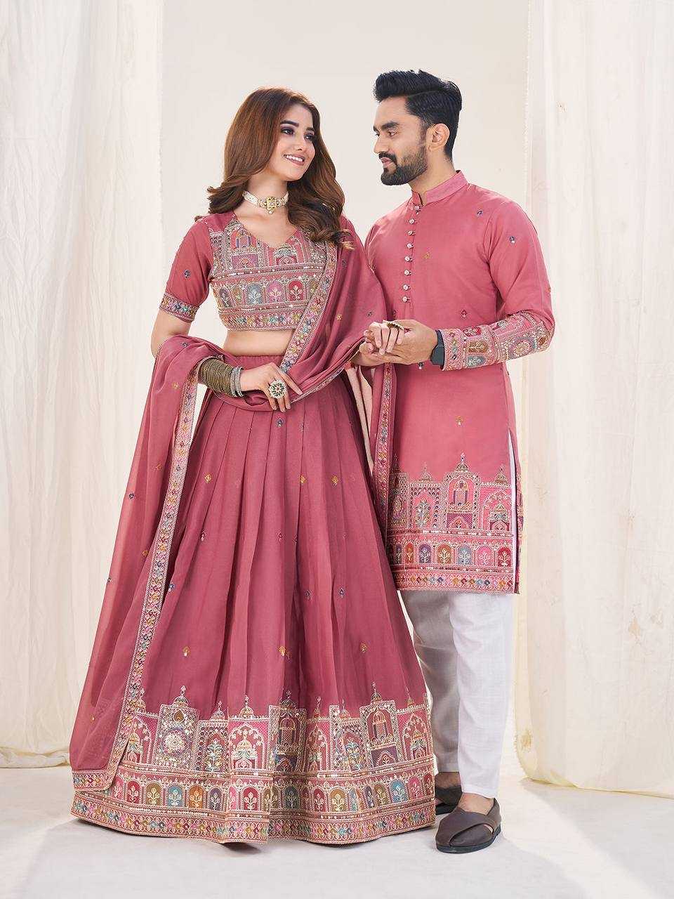 Ynf Georgette RIN131 04 Couple Wear Wholesale Couple Matching Ethnic Outfits Designer Ethnic Outfits for Couples Manufacturer