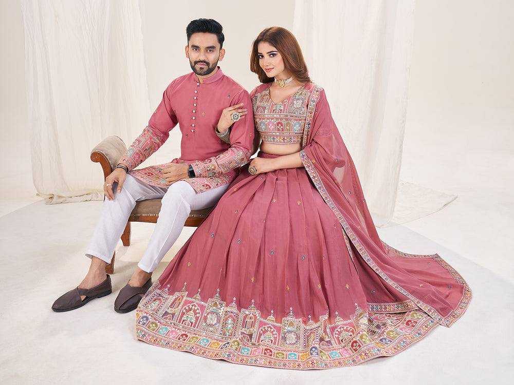 Ynf Georgette RIN131 04 Couple Wear Wholesale Couple Matching Ethnic Outfits Designer Ethnic Outfits for Couples Manufacturer