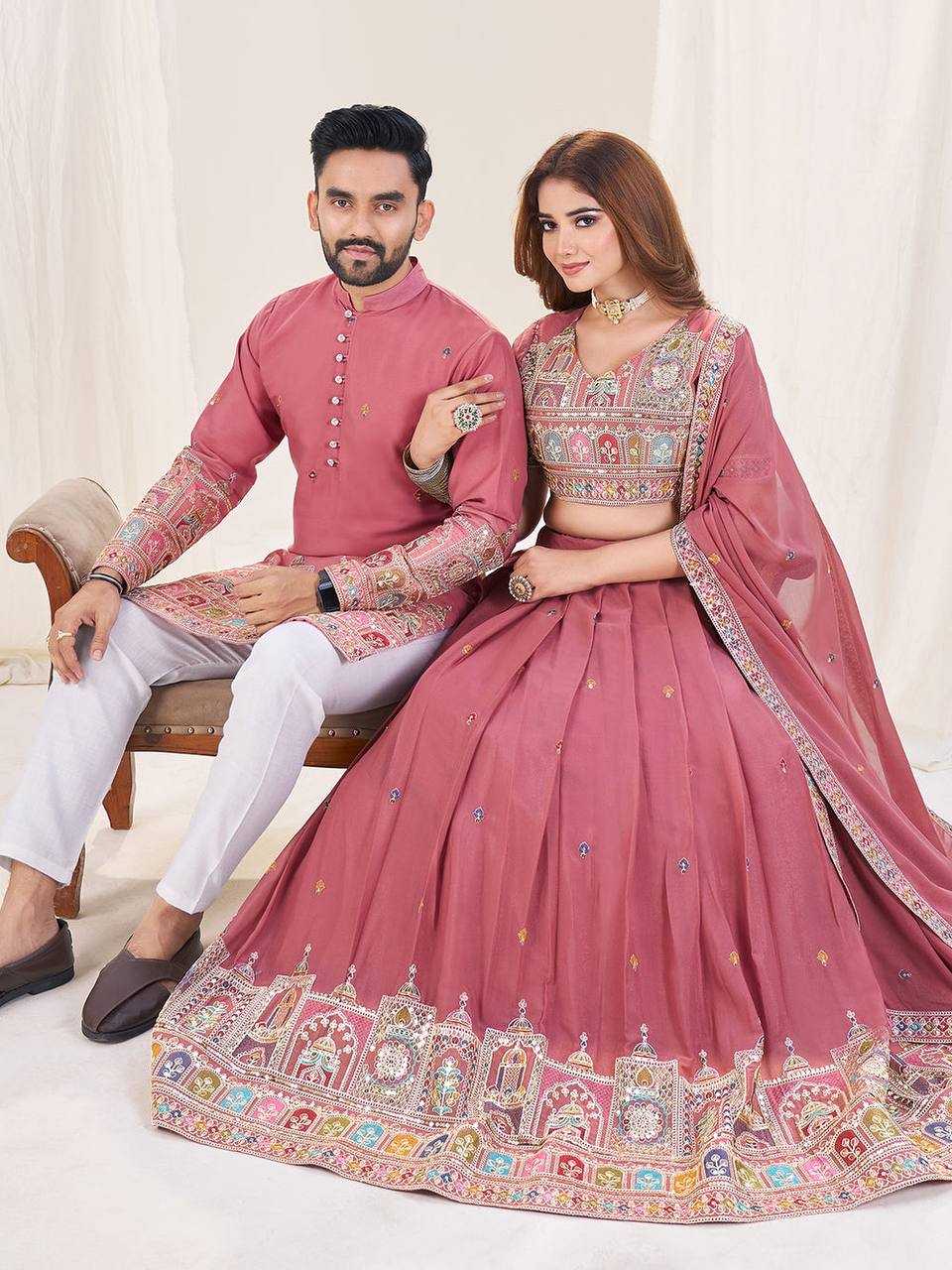 Ynf Georgette RIN131 04 Couple Wear Wholesale Couple Matching Ethnic Outfits Designer Ethnic Outfits for Couples Manufacturer