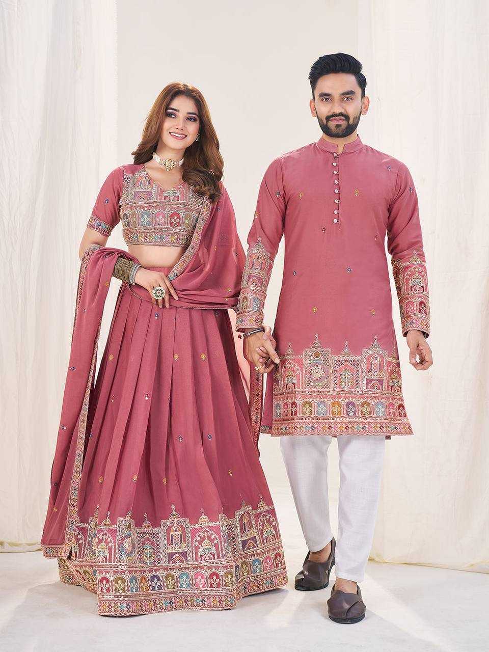 Ynf Georgette RIN131 04 Couple Wear Wholesale Couple Matching Ethnic Outfits Designer Ethnic Outfits for Couples Manufacturer