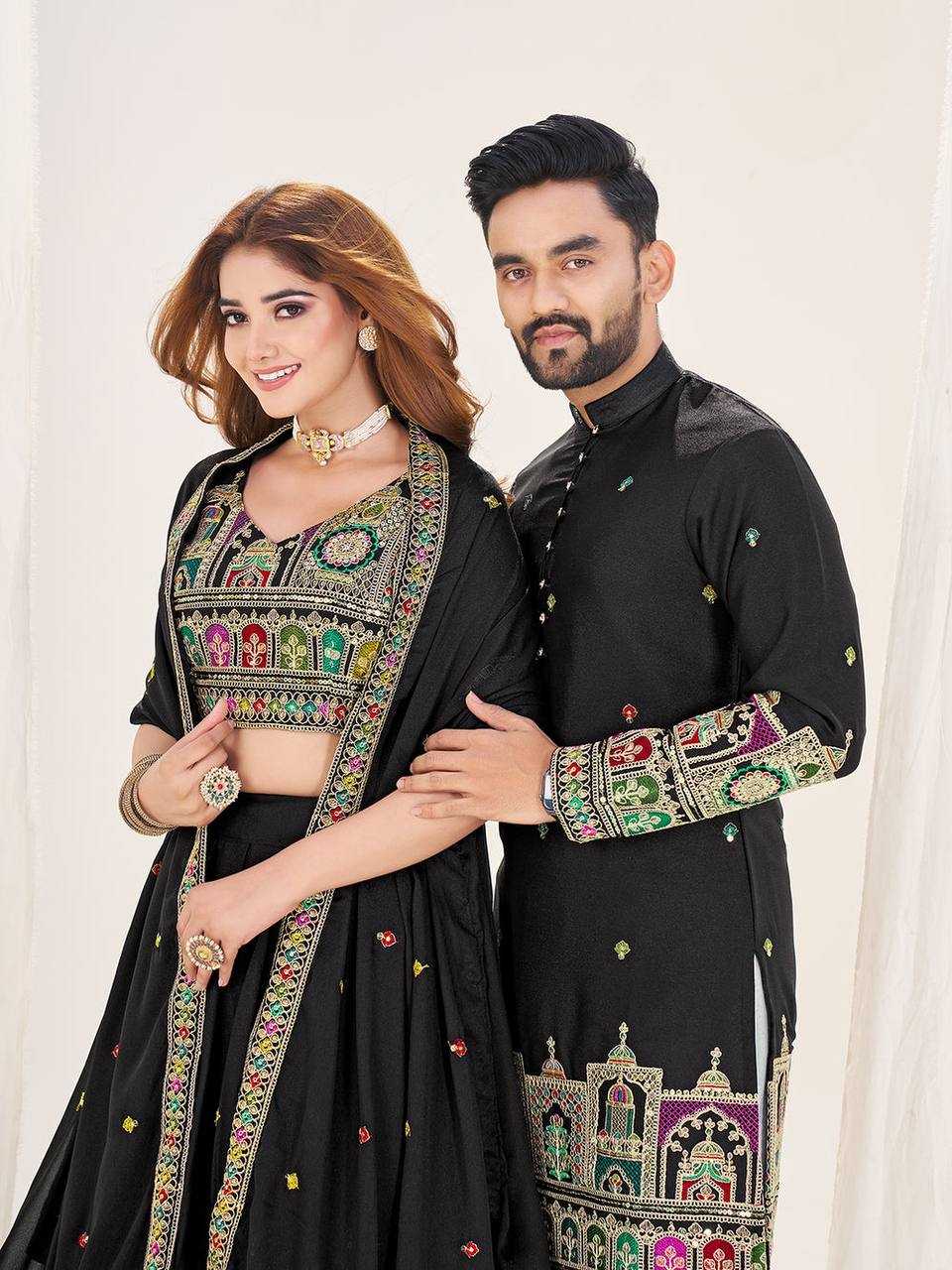 Ynf Georgette RIN131 04 Couple Wear Wholesale Couple Matching Ethnic Outfits Designer Ethnic Outfits for Couples Manufacturer