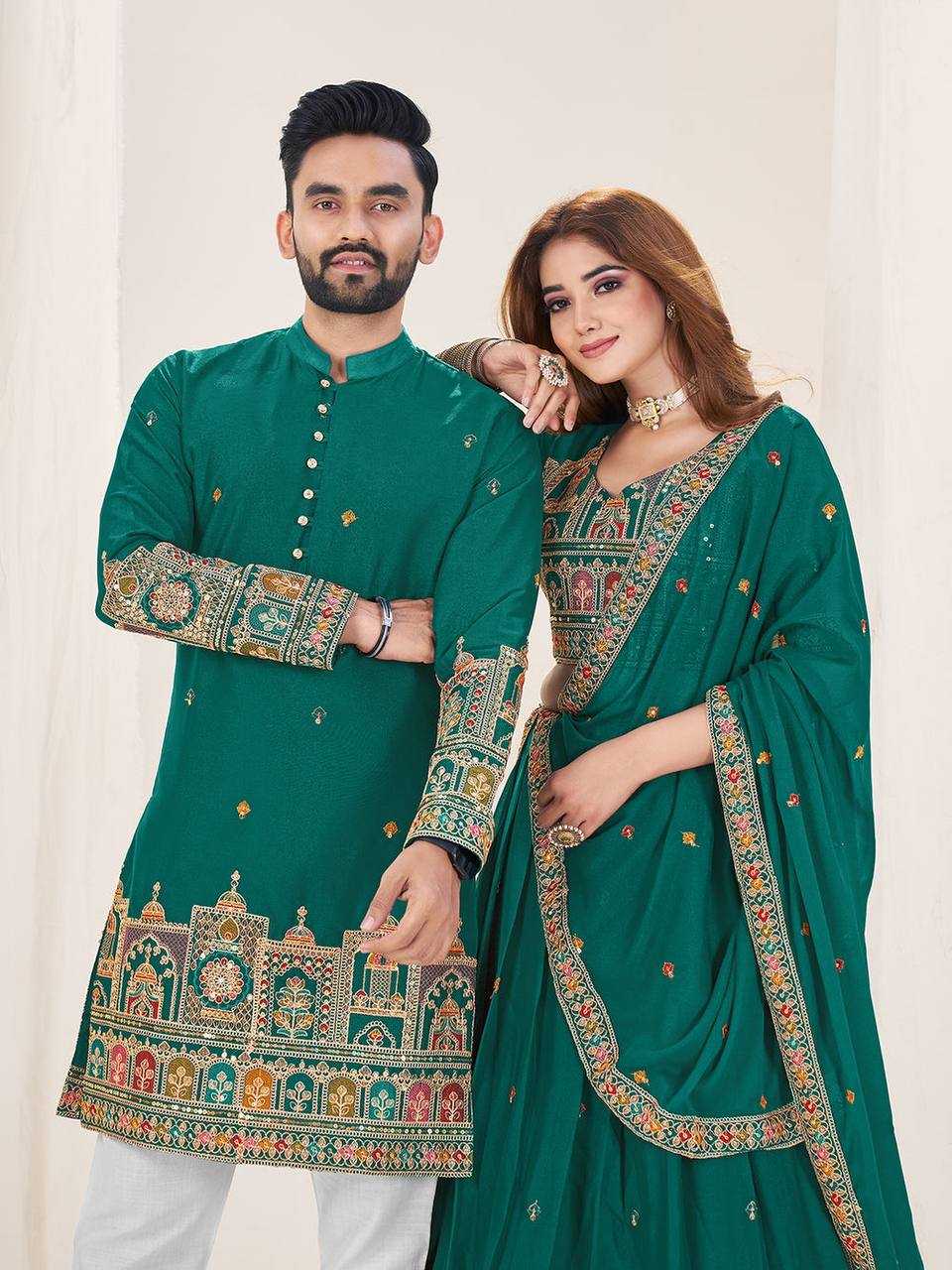 Ynf Georgette RIN131 04 Couple Wear Wholesale Couple Matching Ethnic Outfits Designer Ethnic Outfits for Couples Manufacturer