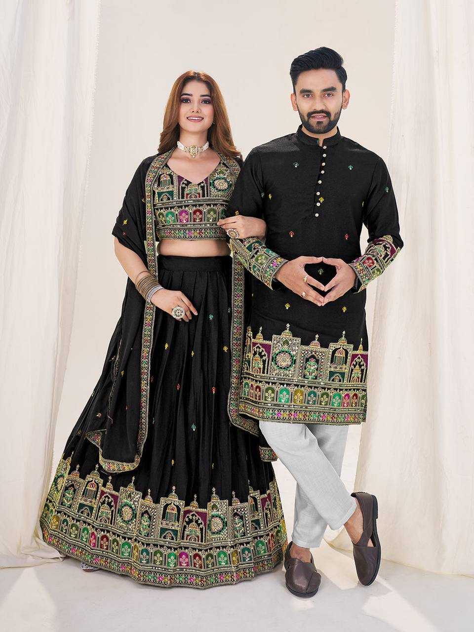 Ynf Georgette RIN131 04 Couple Wear Wholesale Couple Matching Ethnic Outfits Designer Ethnic Outfits for Couples Manufacturer