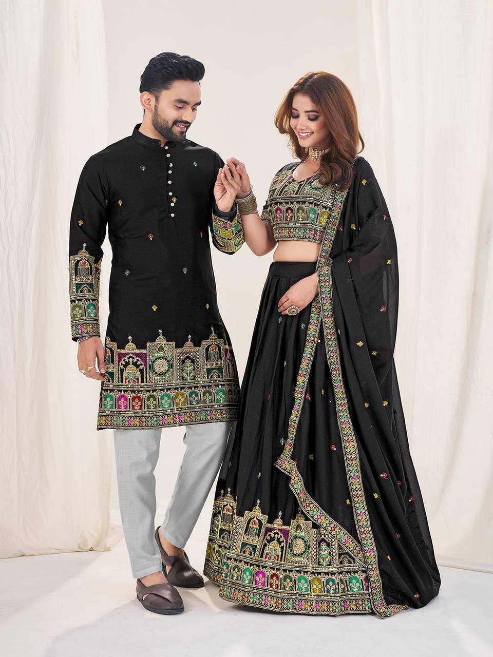 Ynf Georgette RIN131 04 Couple Wear Wholesale Couple Matching Ethnic Outfits Designer Ethnic Outfits for Couples Manufacturer