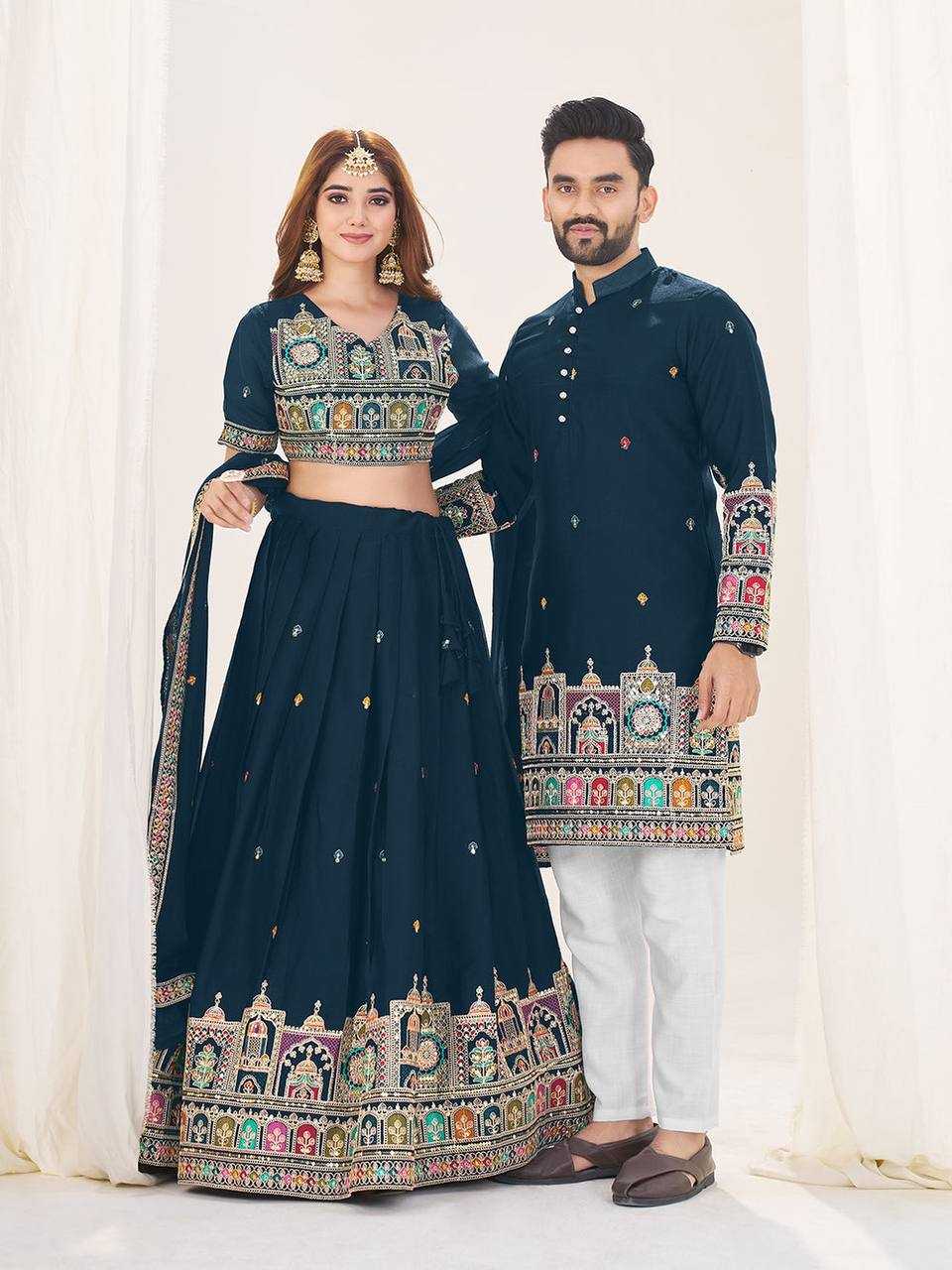 Ynf Georgette RIN131 04 Couple Wear Wholesale Couple Matching Ethnic Outfits Designer Ethnic Outfits for Couples Manufacturer
