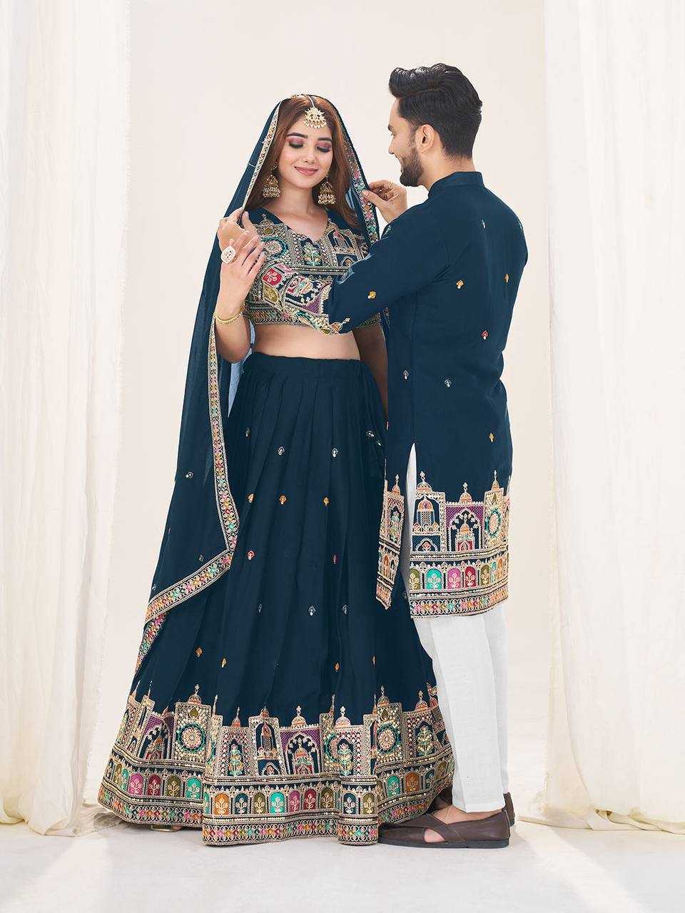 Ynf Georgette RIN131 04 Couple Wear Wholesale Couple Matching Ethnic Outfits Designer Ethnic Outfits for Couples Manufacturer