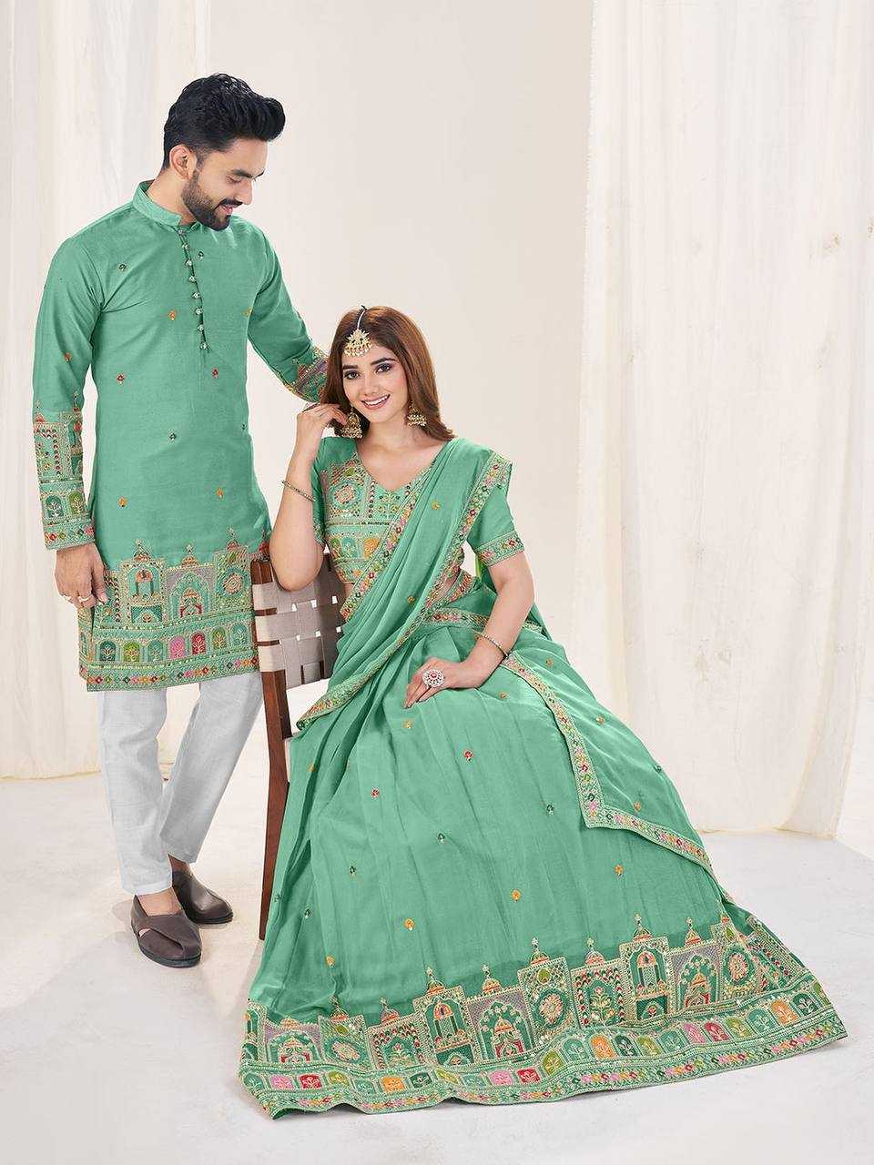 Ynf Georgette RIN131 04 Couple Wear Wholesale Couple Matching Ethnic Outfits Designer Ethnic Outfits for Couples Manufacturer