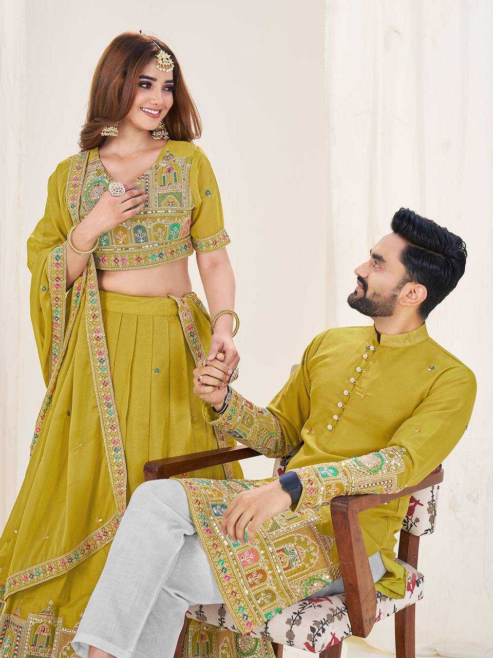 Ynf Georgette RIN131 04 Couple Wear Wholesale Couple Matching Ethnic Outfits Designer Ethnic Outfits for Couples Manufacturer
