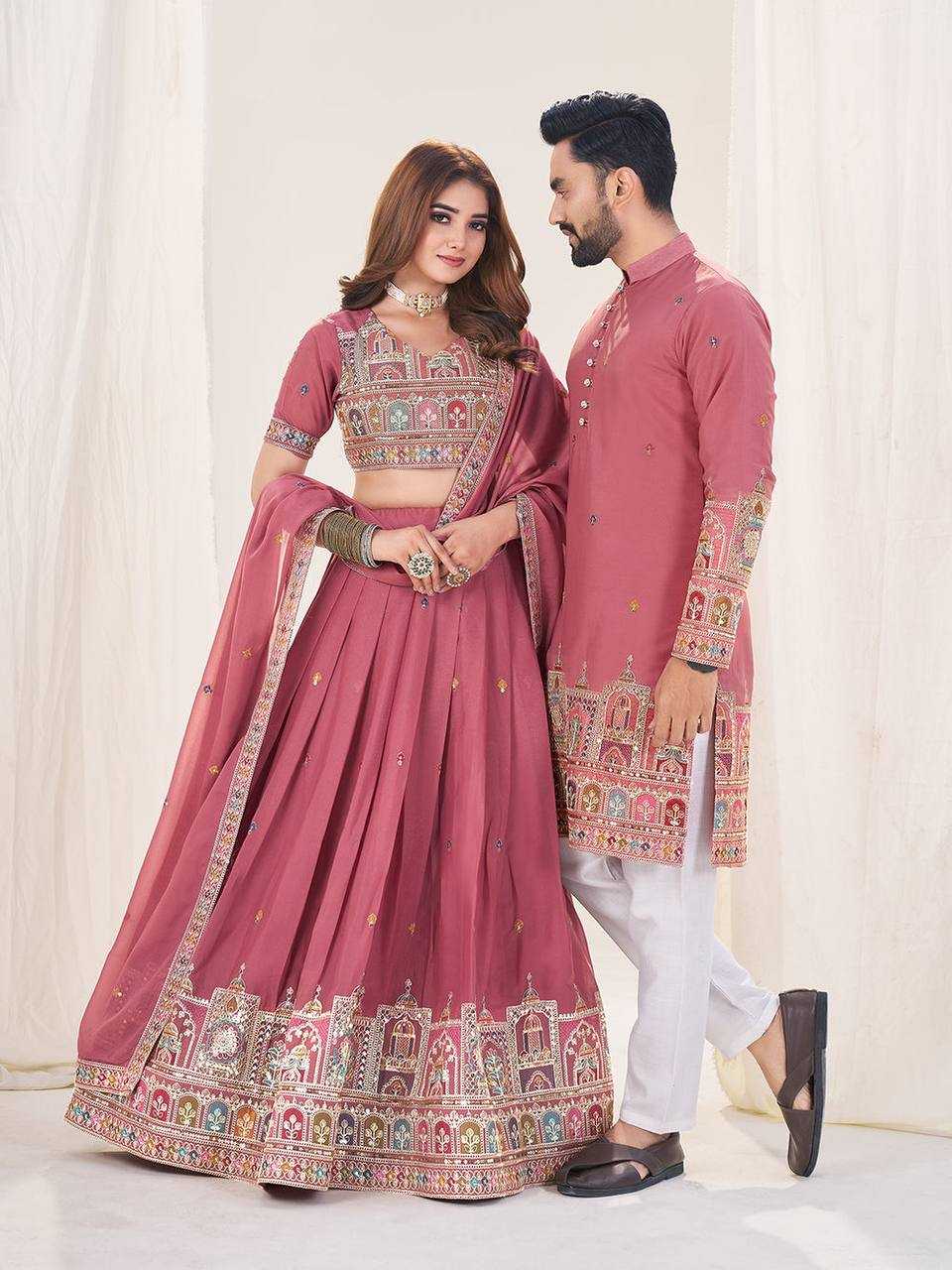 Ynf Georgette RIN131 04 Couple Wear Wholesale Couple Matching Ethnic Outfits Designer Ethnic Outfits for Couples Manufacturer