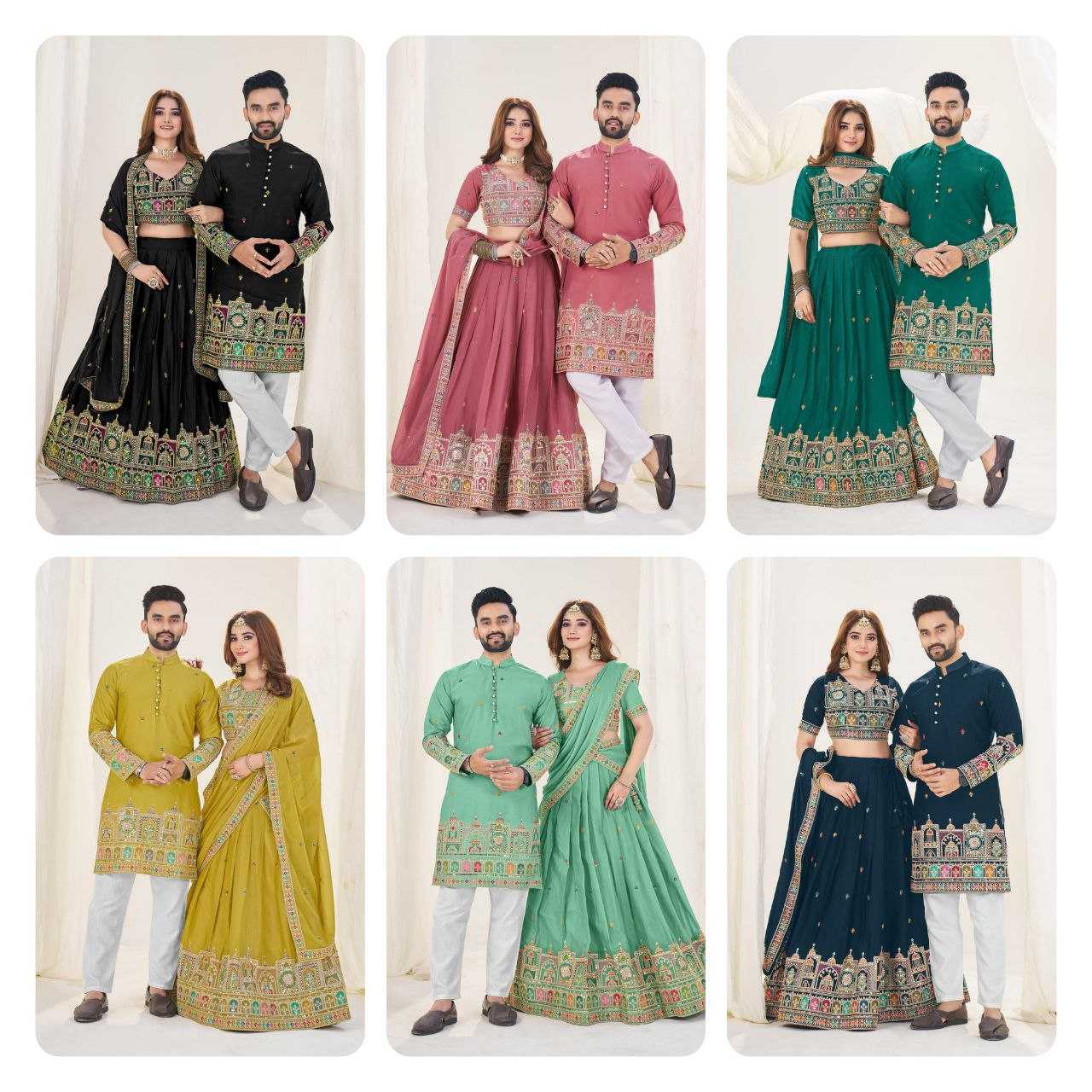 Ynf Georgette RIN131 04 Couple Wear Wholesale Couple Matching Ethnic Outfits Designer Ethnic Outfits for Couples Manufacturer