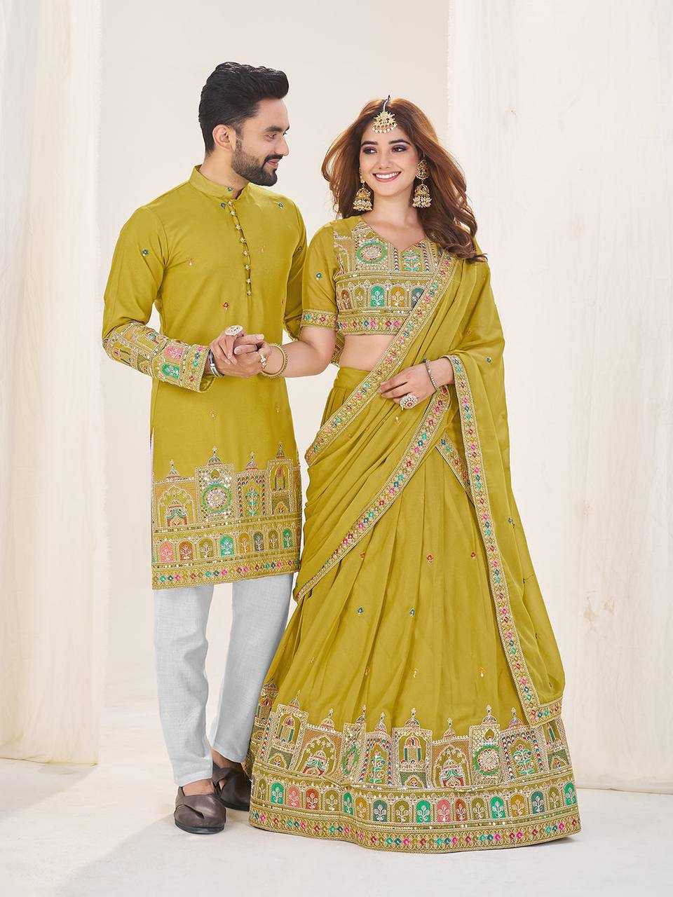 Ynf Georgette RIN131 04 Couple Wear Wholesale Couple Matching Ethnic Outfits Designer Ethnic Outfits for Couples Manufacturer