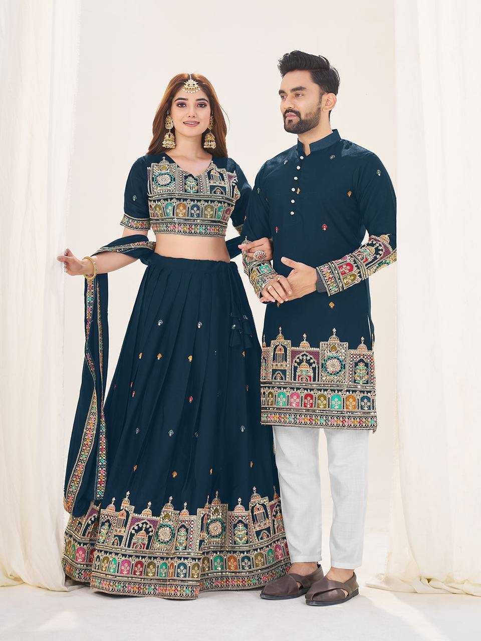 Ynf Georgette RIN131 04 Couple Wear Wholesale Couple Matching Ethnic Outfits Designer Ethnic Outfits for Couples Manufacturer