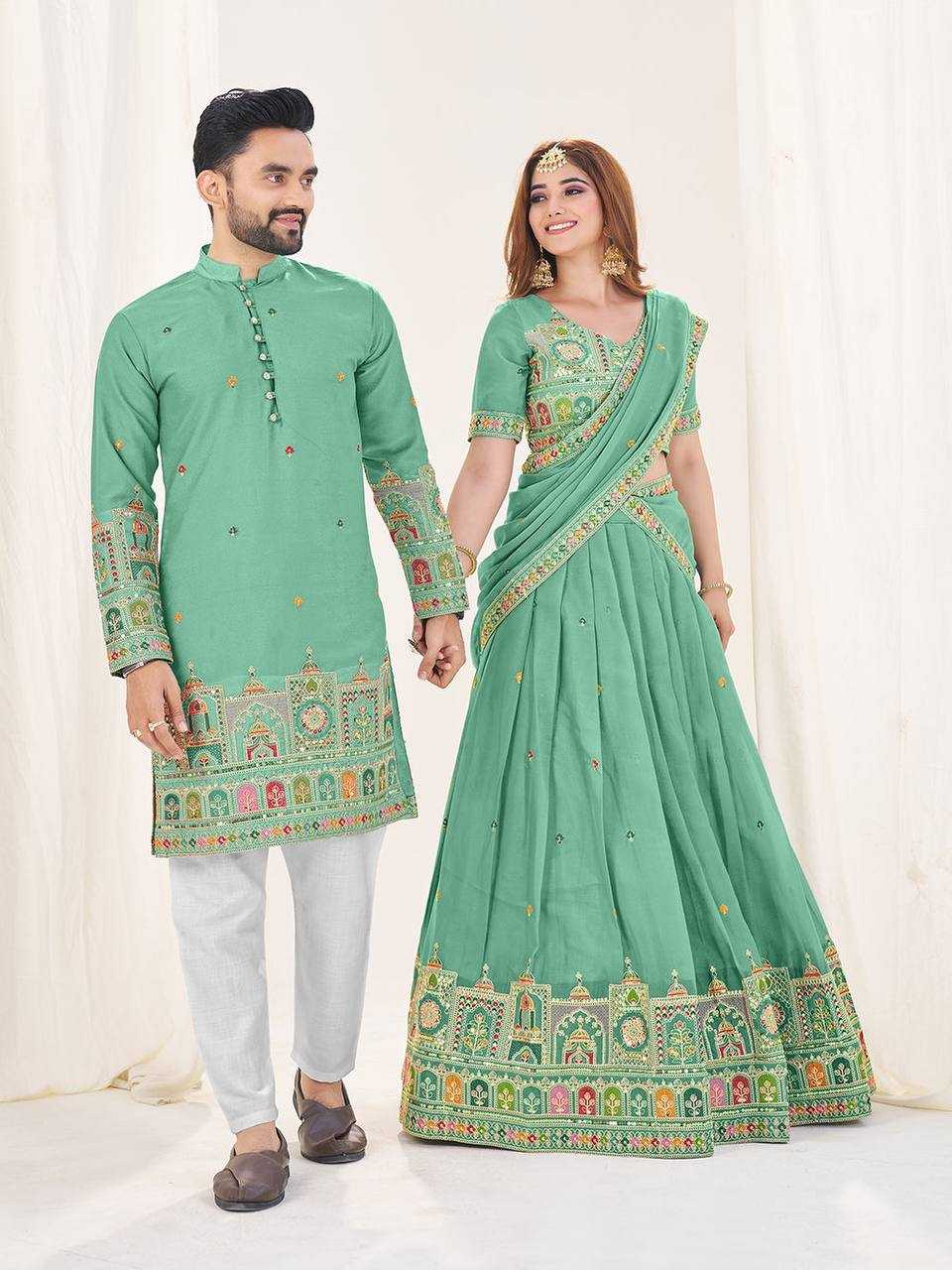 Ynf Georgette RIN131 04 Couple Wear Wholesale Couple Matching Ethnic Outfits Designer Ethnic Outfits for Couples Manufacturer