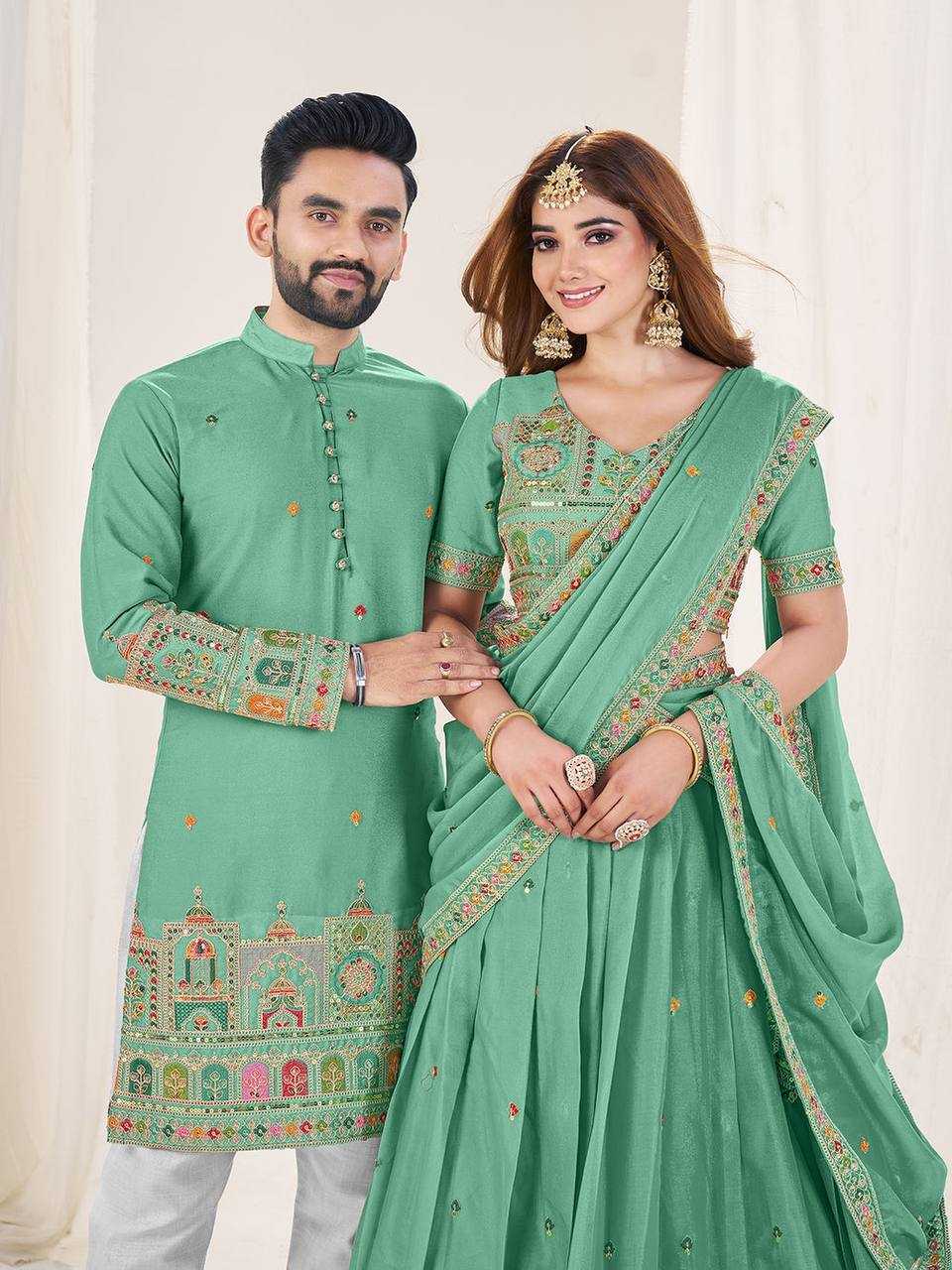 Ynf Georgette RIN131 04 Couple Wear Wholesale Couple Matching Ethnic Outfits Designer Ethnic Outfits for Couples Manufacturer