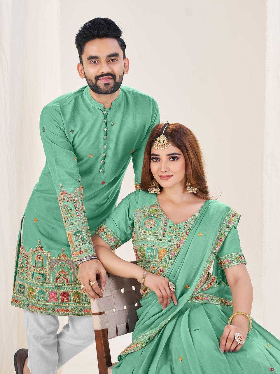Ynf Georgette RIN131 04 Couple Wear Wholesale Couple Matching Ethnic Outfits Designer Ethnic Outfits for Couples Manufacturer