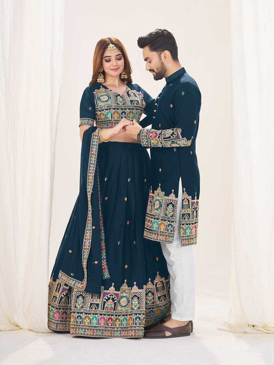 Ynf Georgette RIN131 04 Couple Wear Wholesale Couple Matching Ethnic Outfits Designer Ethnic Outfits for Couples Manufacturer