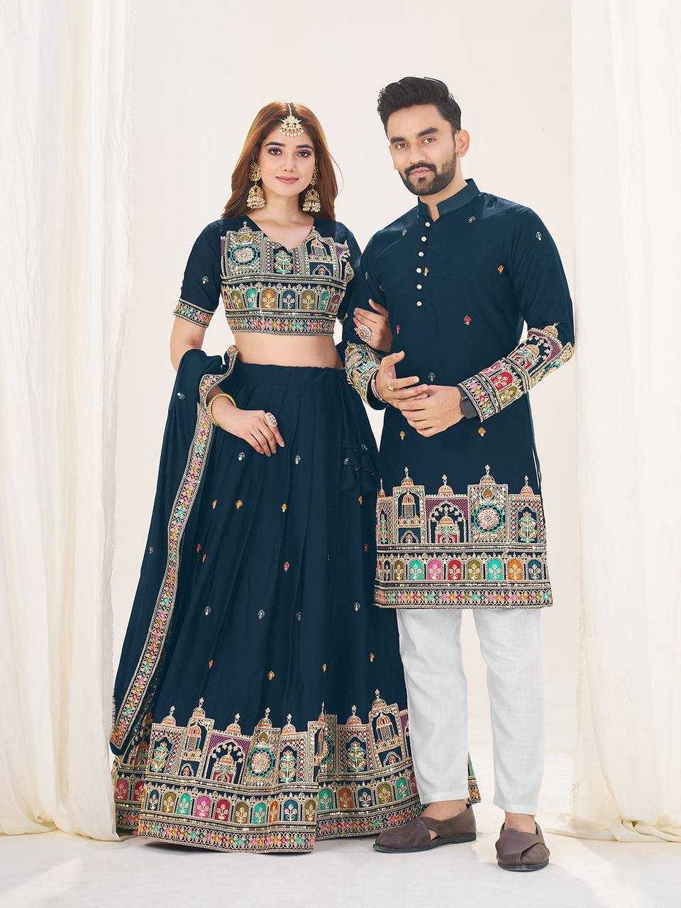 Ynf Georgette RIN131 04 Couple Wear Wholesale Couple Matching Ethnic Outfits Designer Ethnic Outfits for Couples Manufacturer