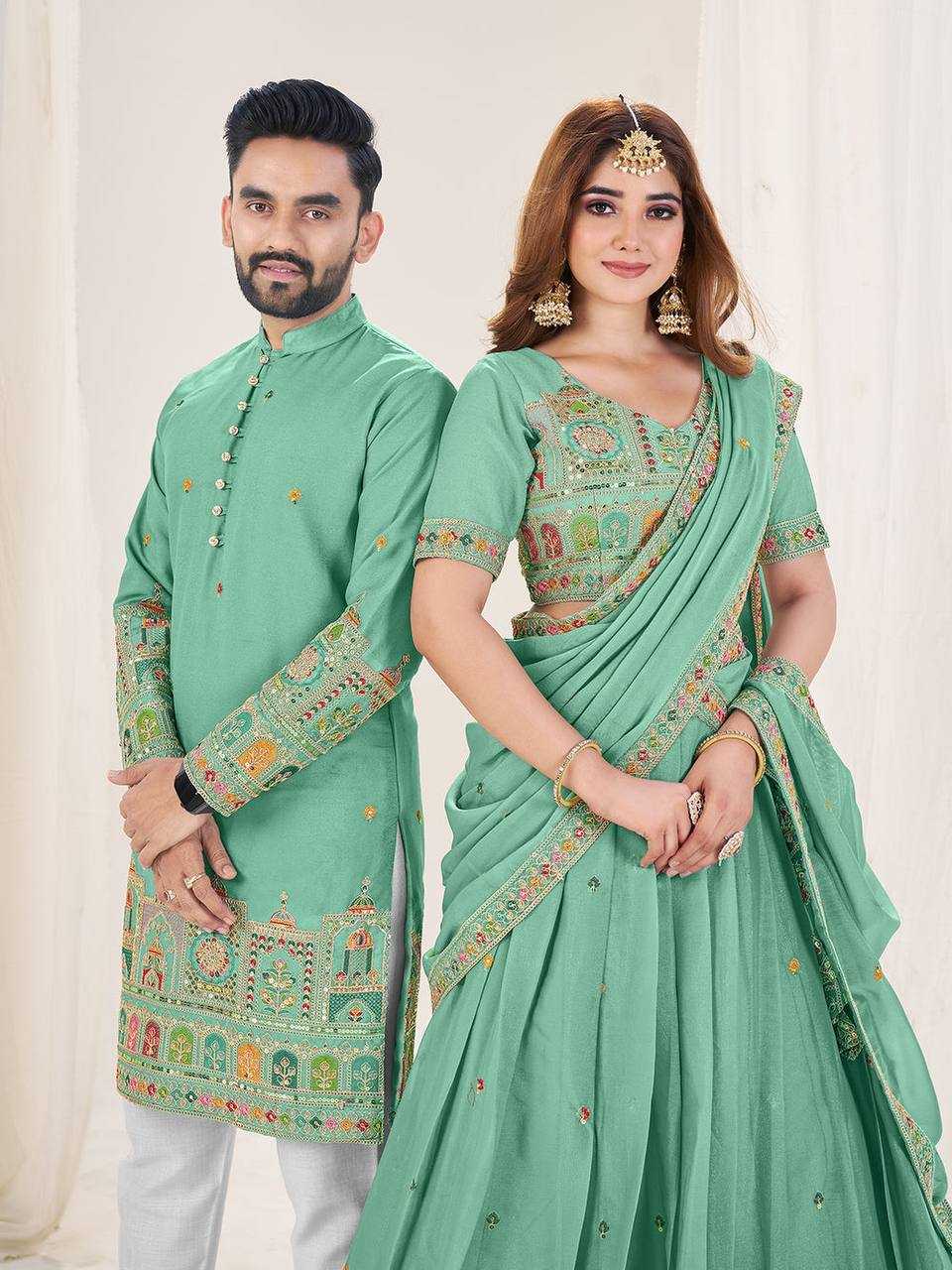 Ynf Georgette RIN131 04 Couple Wear Wholesale Couple Matching Ethnic Outfits Designer Ethnic Outfits for Couples Manufacturer