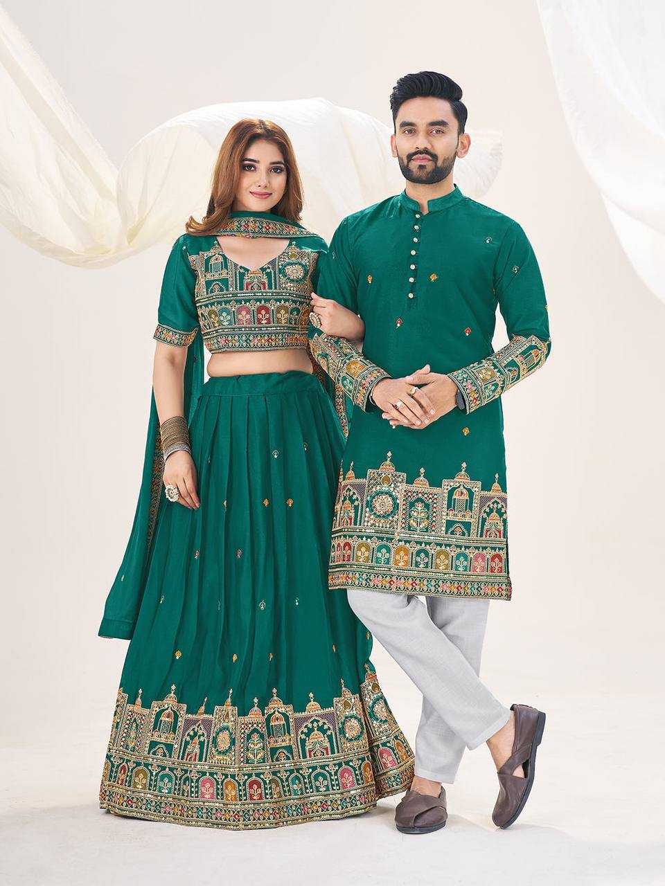 Ynf Georgette RIN131 04 Couple Wear Wholesale Couple Matching Ethnic Outfits Designer Ethnic Outfits for Couples Manufacturer