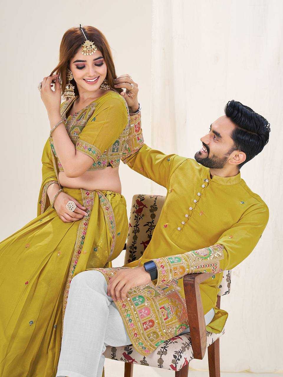 Ynf Georgette RIN131 04 Couple Wear Wholesale Couple Matching Ethnic Outfits Designer Ethnic Outfits for Couples Manufacturer