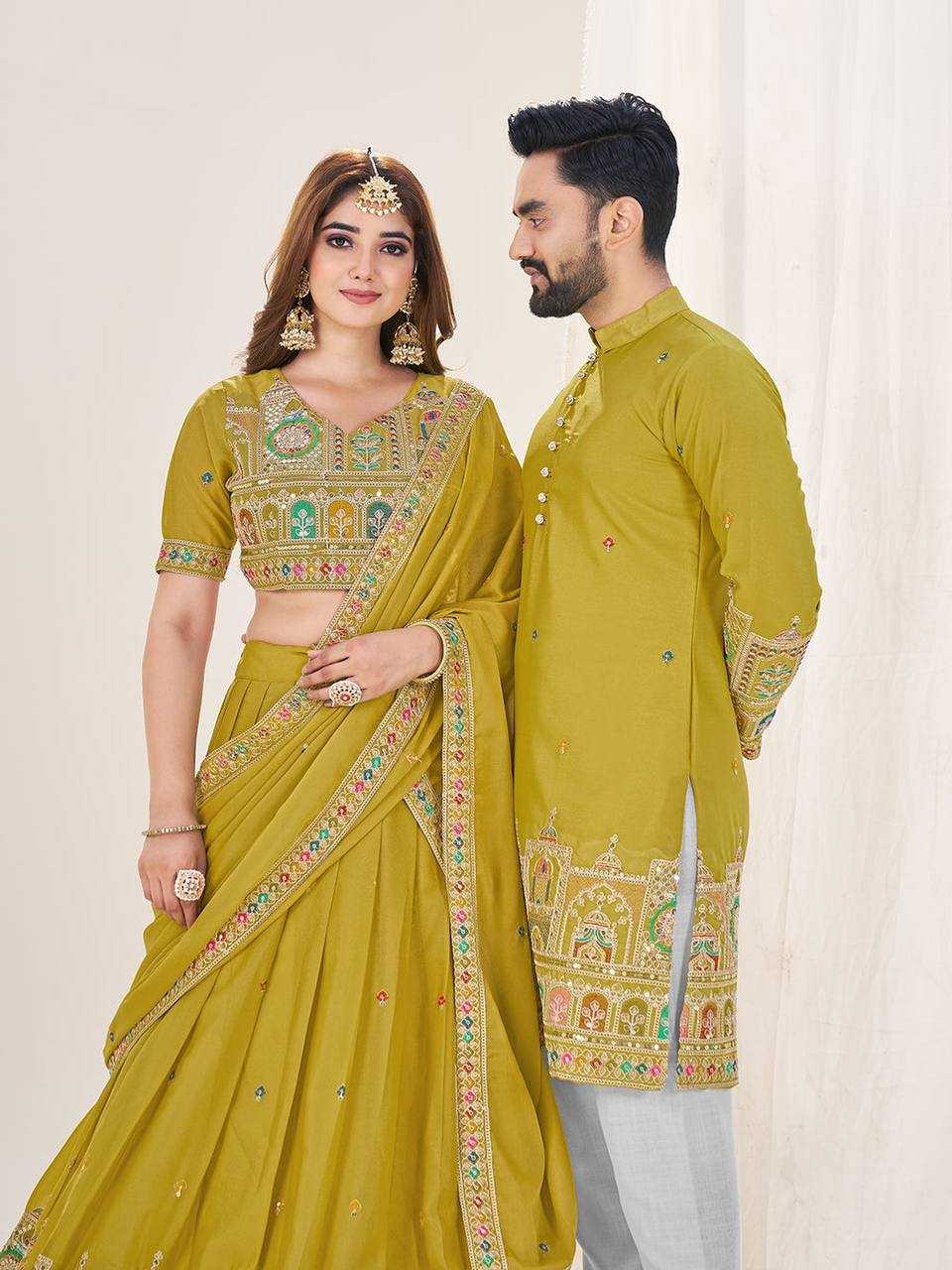 Ynf Georgette RIN131 04 Couple Wear Wholesale Couple Matching Ethnic Outfits Designer Ethnic Outfits for Couples Manufacturer